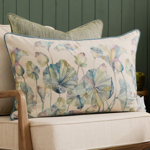Floral Blue Cushions - Cheriton Printed Piped Feather Filled Cushions Skylark Voyage Maison