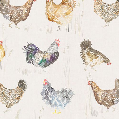 Animal Cream Fabric - Chook Chook Printed Linen Fabric (By The Metre) Natural Voyage Maison