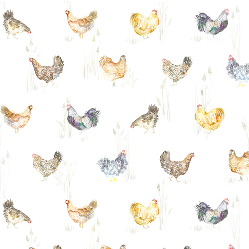 Animal Cream Fabric - Chook Chook Printed Linen Fabric (By The Metre) Natural Voyage Maison