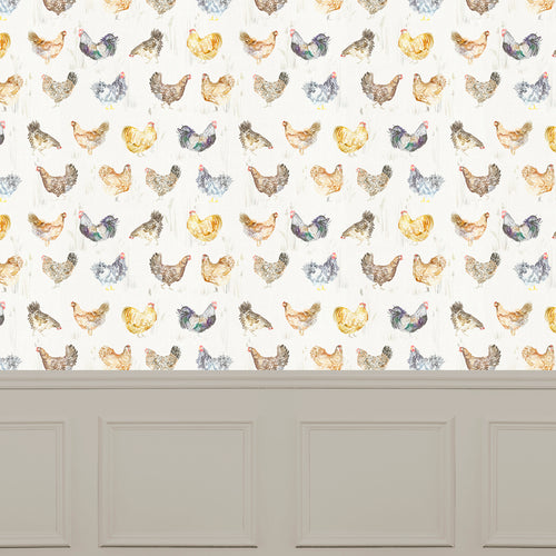 Animal Brown Wallpaper - Chook  1.4m Wide Width Wallpaper (By The Metre) Cream Voyage Maison