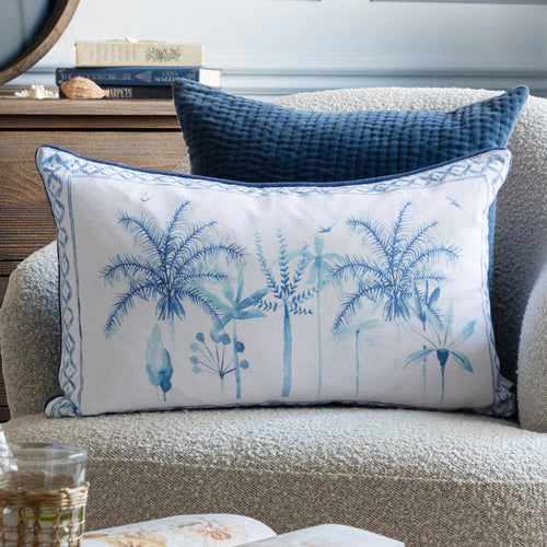 Floral Blue Cushions - Chora Printed Piped Feather Filled Cushion Cobalt Voyage Maison