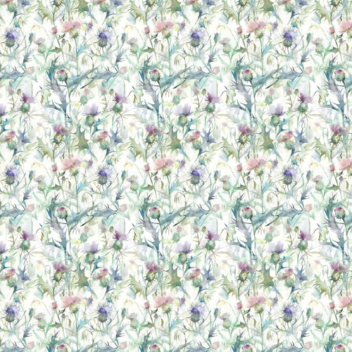 Floral Green Fabric - Cirsium Thistle Printed Oil Cloth Fabric Damson Voyage Maison