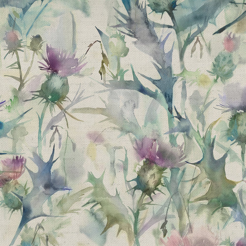 Floral Green Fabric - Cirsium Printed Cotton Fabric (By The Metre) Damson/Natural Voyage Maison