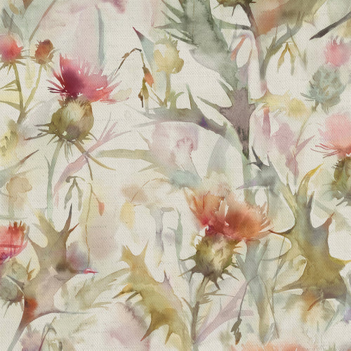 Floral Orange Fabric - Cirsium Printed Cotton Fabric (By The Metre) Russett/Natural Voyage Maison
