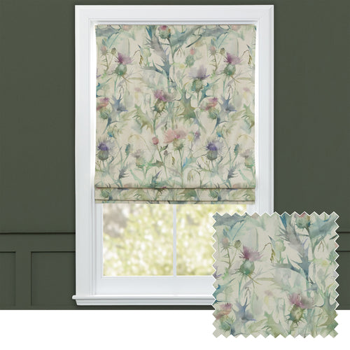 Floral Green M2M - Cirsium Printed Cotton Made to Measure Roman Blinds Damson/Natural Voyage Maison