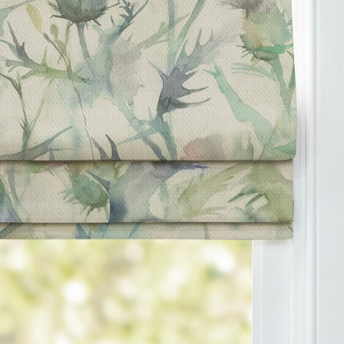 Floral Green M2M - Cirsium Printed Cotton Made to Measure Roman Blinds Damson/Natural Voyage Maison