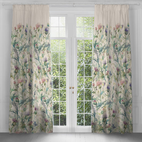 Floral Purple Curtains - Cirsium Printed Pencil Pleat Curtains Damson Voyage Maison