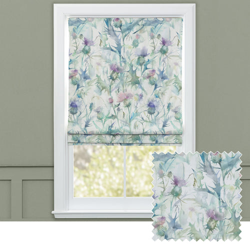 Floral Green M2M - Cirsium Printed Cotton Made to Measure Roman Blinds Damson Voyage Maison