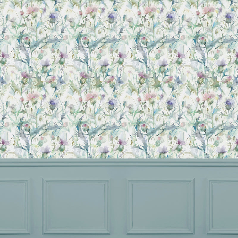 Floral Green Wallpaper - Cirsiun  1.4m Wide Width Wallpaper (By The Metre) Damson Voyage Maison