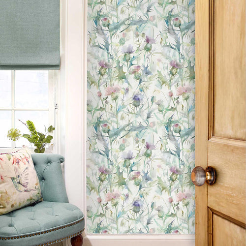 Floral Green Wallpaper - Cirsiun  1.4m Wide Width Wallpaper (By The Metre) Damson Voyage Maison