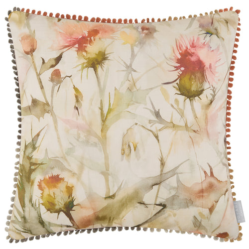 Floral Orange Cushions - Cirsium Printed Feather Filled Cushions Russet/Cream Voyage Maison