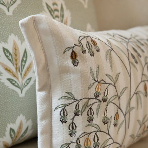 Floral White Cushions - Chinese Lanterns Embroidered Feather Rich Filled Cushion Linen Sanderson