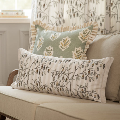 Floral White Cushions - Chinese Lanterns Embroidered Feather Rich Filled Cushion Linen Sanderson