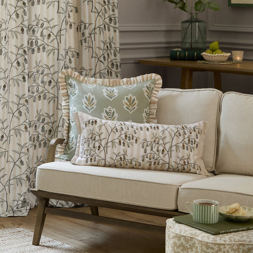 Floral White Cushions - Chinese Lanterns Embroidered Feather Rich Filled Cushion Linen Sanderson