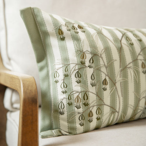 Floral Green Cushions - Chinese Lanterns Embroidered Feather Rich Filled Cushion Sage Sanderson