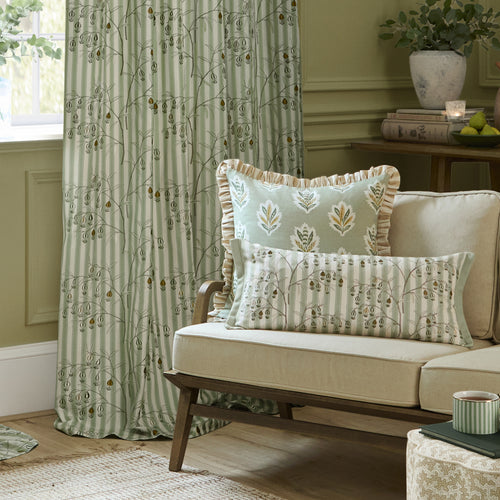 Floral Green Curtains - Chinese Lanterns Embroidered Pencil Pleat Curtains Sage Sanderson