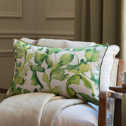 Floral Green Cushions - Claudia Printed Piped Feather Filled Cushion Green Voyage Maison