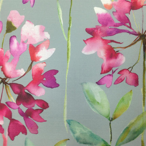 Floral Pink Fabric - Clovelly Printed Cotton Fabric (By The Metre) Slate Voyage Maison