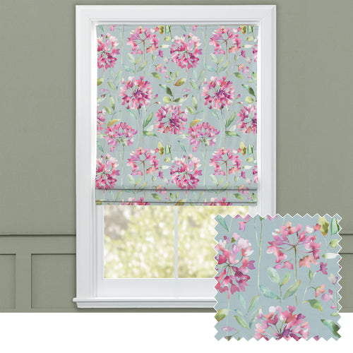 Floral Pink M2M - Clovelly Printed Cotton Made to Measure Roman Blinds Slate Voyage Maison