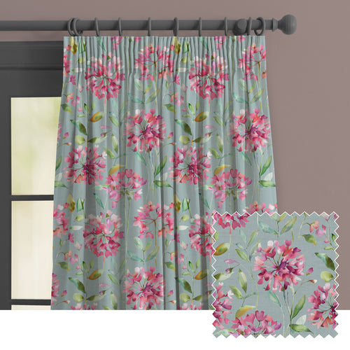 Floral Pink M2M - Clovelly Printed Made to Measure Curtains Slate Voyage Maison