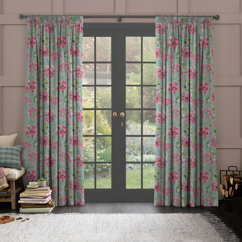 Floral Pink M2M - Clovelly Printed Made to Measure Curtains Slate Voyage Maison