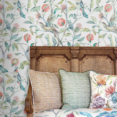 Floral Green Wallpaper - Colyford  1.4m Wide Width Wallpaper (By The Metre) Pomegranate Voyage Maison