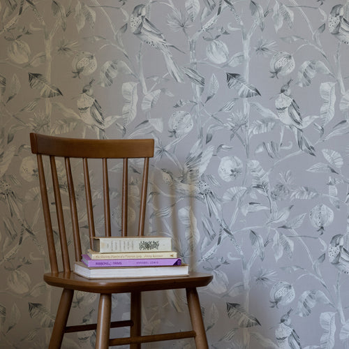 Floral Grey Wallpaper - Colyford  1.4m Wide Width Wallpaper (By The Metre) Truffle Voyage Maison