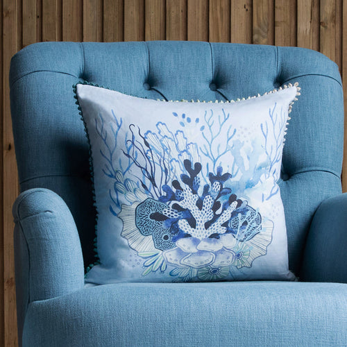 Voyage Maison Coralie Printed Feather Cushion in Cobalt