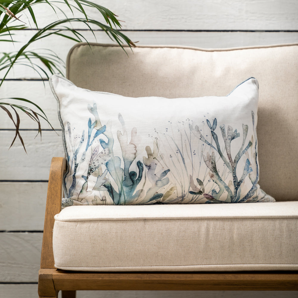 Coral Reef Printed Feather Cushion Slate, Coral And Grey Cushions
