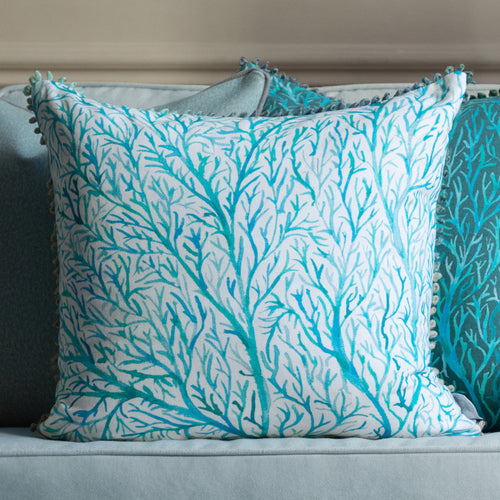 Floral Blue Cushions - Coressa Printed Feather Filled Cushion Glacier Voyage Maison