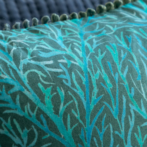 Floral Blue Cushions - Coressa Printed Feather Filled Cushion Teal Voyage Maison