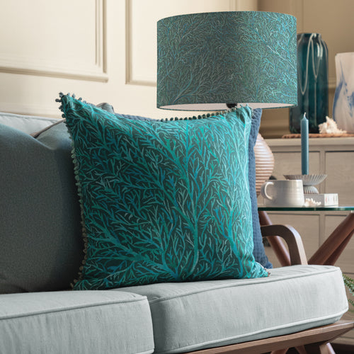 Floral Blue Cushions - Coressa Printed Feather Filled Cushion Teal Voyage Maison