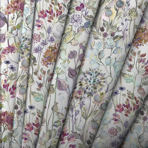 Floral Purple Fabric - Country Hedgerow Printed Cotton Fabric Bloom Cream Voyage Maison