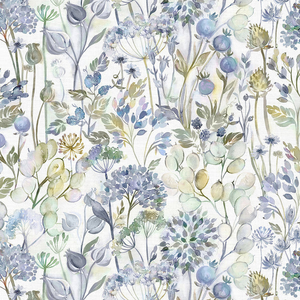 Country Hedgerow Crocus Printed Cotton Fabric (By The Metre) | Blue ...