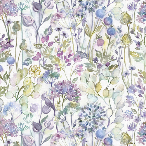 Floral Purple Fabric - Country Hedgerow Printed Cotton Fabric (By The Metre) Lilac/Cream Voyage Maison