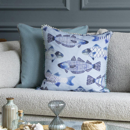 Voyage Maison Cove Printed Feather Cushion in Cobalt