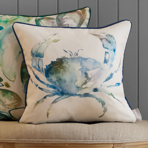 Animal Blue Cushions - Crab Printed Piped Feather Filled Cushions Cobalt Voyage Maison