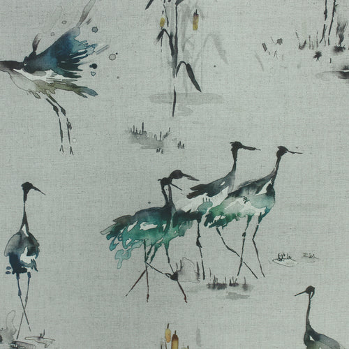 Animal Blue Fabric - Cranes Printed Fabric (By The Metre) Cobalt/Natural Voyage Maison