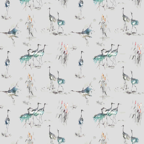 Animal Blue Fabric - Cranes Printed Fabric (By The Metre) Cobalt/Natural Voyage Maison