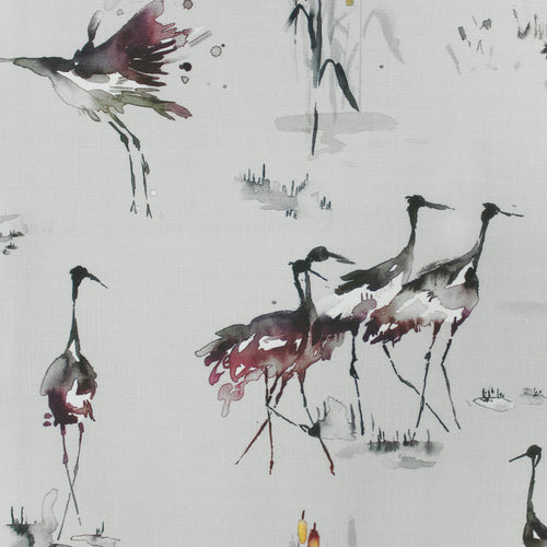 Animal Red Fabric - Cranes Printed Fabric (By The Metre) Tourmaline Voyage Maison