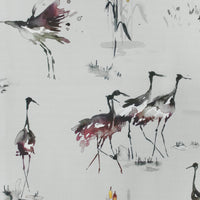  Samples - Cranes Printed Fabric Sample Swatch Tourmaline Voyage Maison