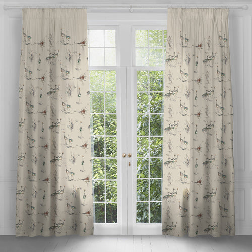 Animal Green Curtains - Cranes Printed Pencil Pleat Curtains Peridot Voyage Maison