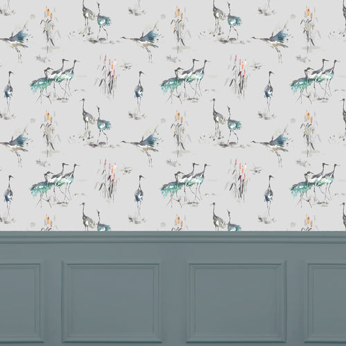 Animal Blue Wallpaper - Cranes  1.4m Wide Width Wallpaper (By The Metre) Cobalt Voyage Maison