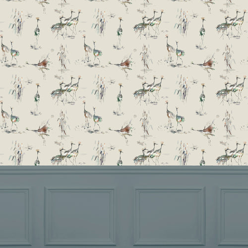 Animal Green Wallpaper - Cranes  1.4m Wide Width Wallpaper (By The Metre) Peridot Voyage Maison
