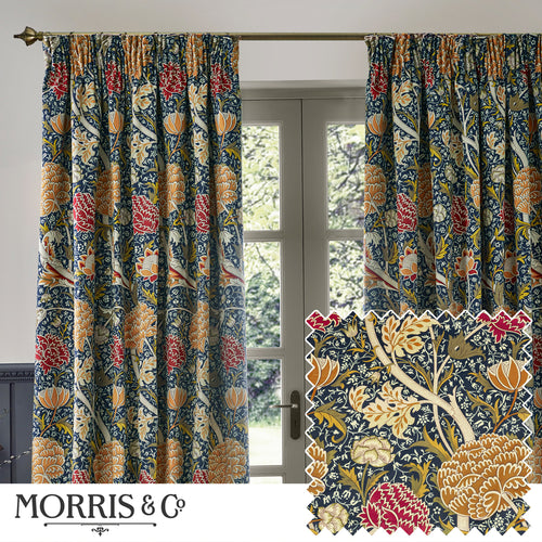 Floral Blue Curtains - Cray Floral Velvet Pencil Pleat Curtains Indigo/Berry Morris & Co