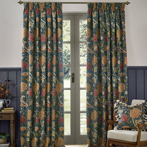 Floral Blue Curtains - Cray Floral Velvet Pencil Pleat Curtains Indigo/Berry Morris & Co