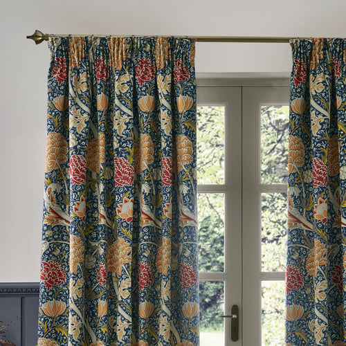 Floral Blue Curtains - Cray Floral Velvet Pencil Pleat Curtains Indigo/Berry Morris & Co