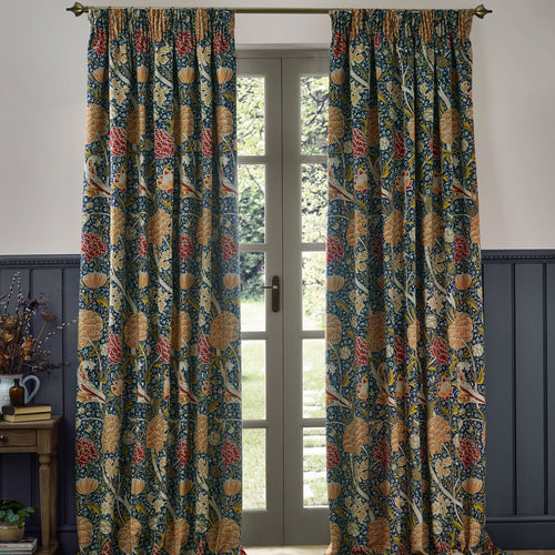 Floral Blue Curtains - Cray Floral Velvet Pencil Pleat Curtains Indigo/Berry Morris & Co