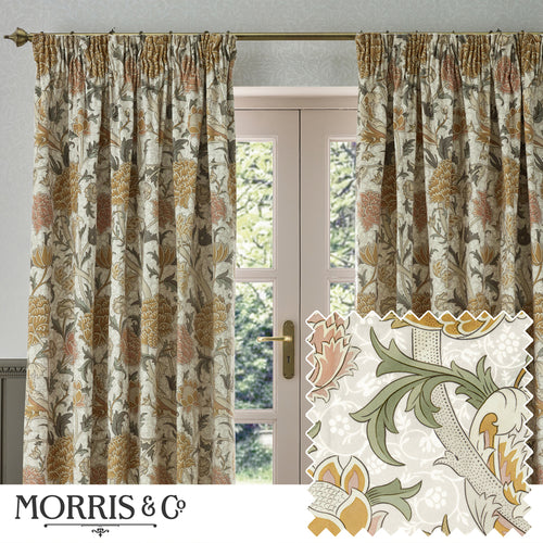 Floral Beige Curtains - Cray Floral Velvet Room Darkening Pencil Pleat Curtains Stone/Clay Morris & Co