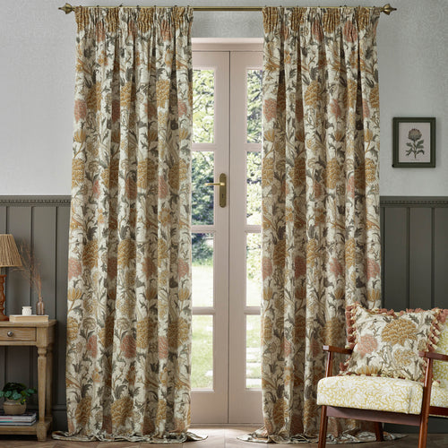 Floral Beige Curtains - Cray Floral Velvet Pencil Pleat Curtains Stone/Clay Morris & Co